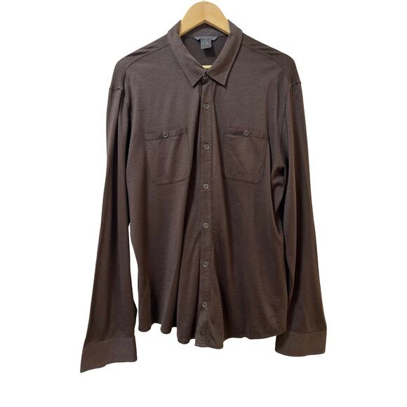 John Varvatos Mens Knit Silk Cotton Button Up Shirt Size XL Brown Quiet Luxury - Picture 1 of 8